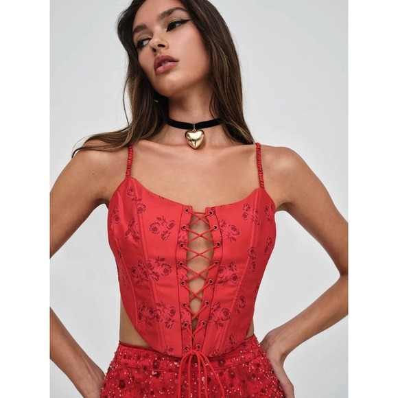 NWT For love & Lemons Lillian Red Floral Corset Top Rose Romantic Whimsigoth XXS - Picture 2 of 15